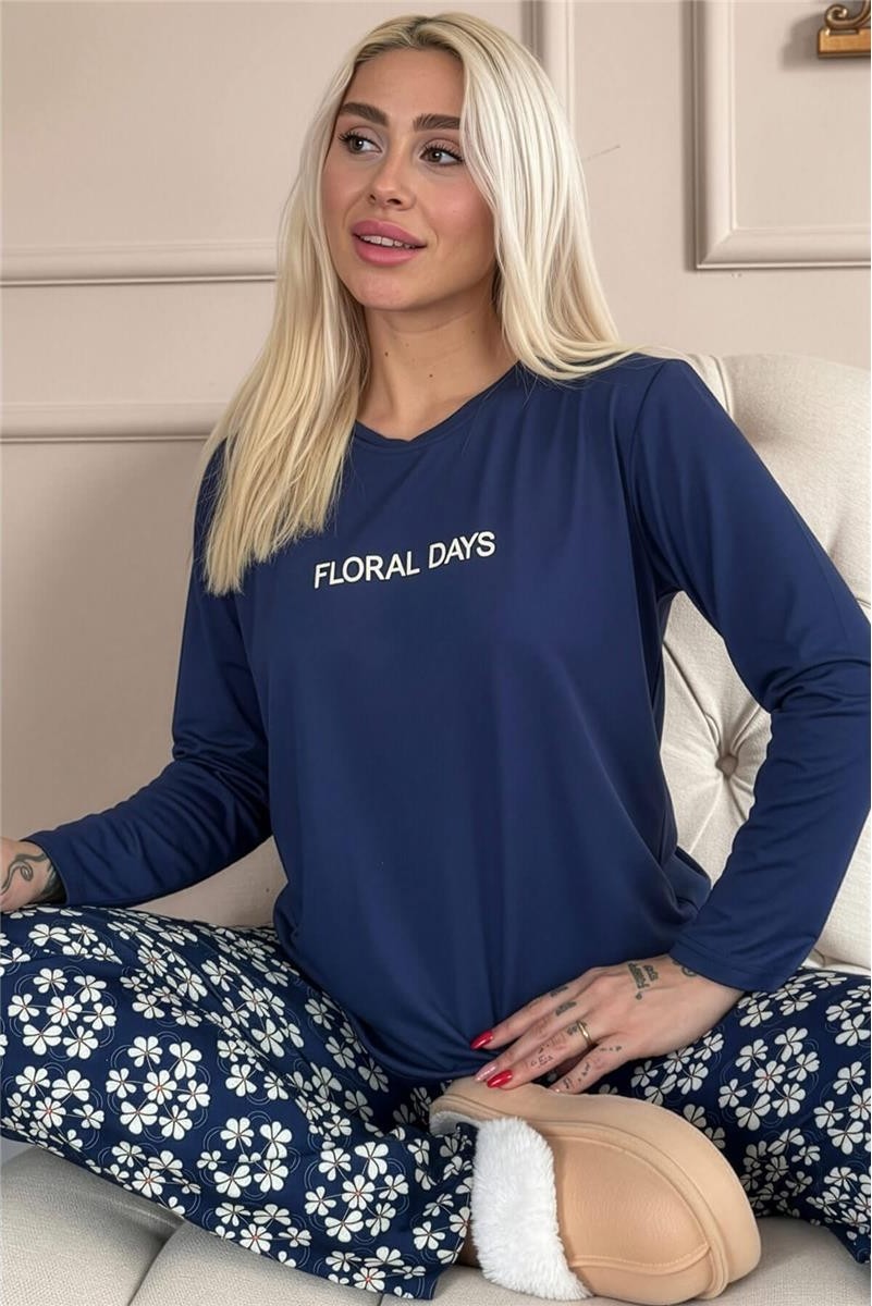 Pijama Evi Yeşil Life Is Good Desenli Uzun Kollu Bambu Örme Kadın Pijama Takımı