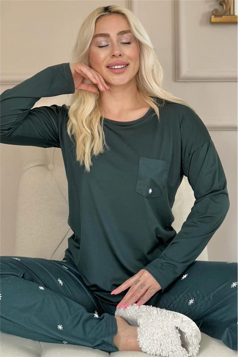 Pijama Evi Mürdüm Ay Yıldız Desenli Bambu Uzun Kol Kadın Pijama Takımı
