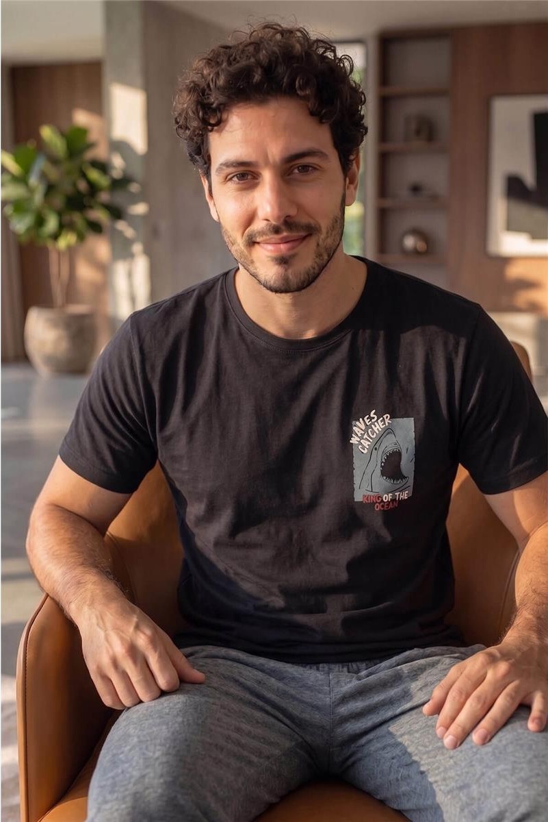 Pijama Evi Gri Break Desenli Kısa Kollu Erkek Pijama Takımı görsel 3