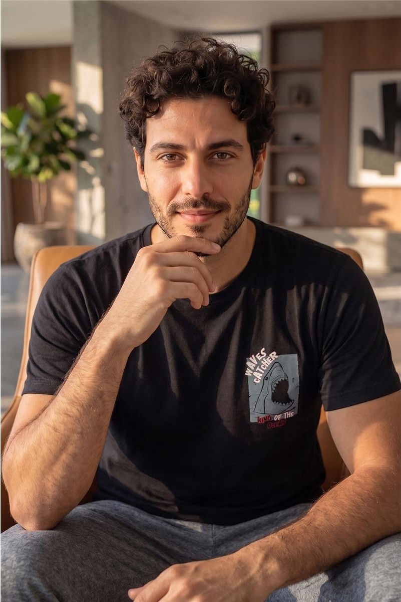 Pijama Evi Gri Break Desenli Kısa Kollu Erkek Pijama Takımı görsel 4