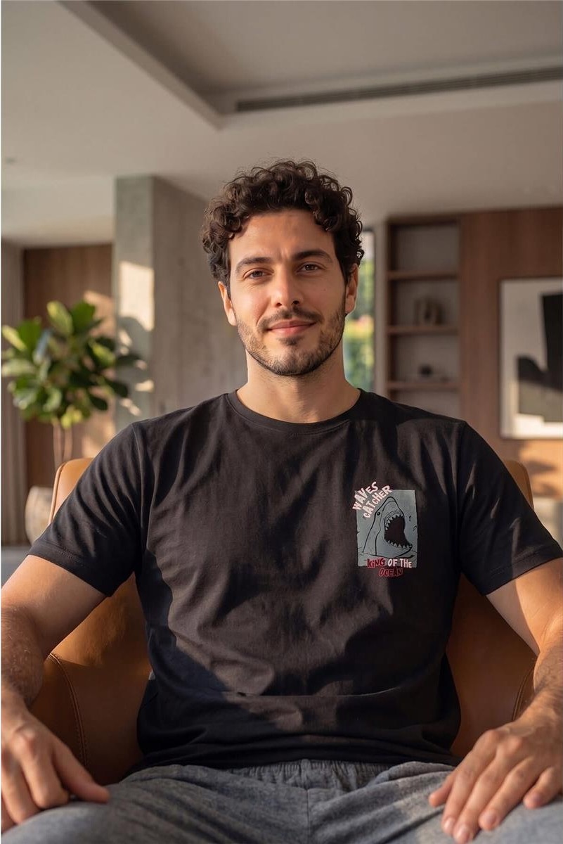 Pijama Evi Gri Break Desenli Kısa Kollu Erkek Pijama Takımı görsel 5