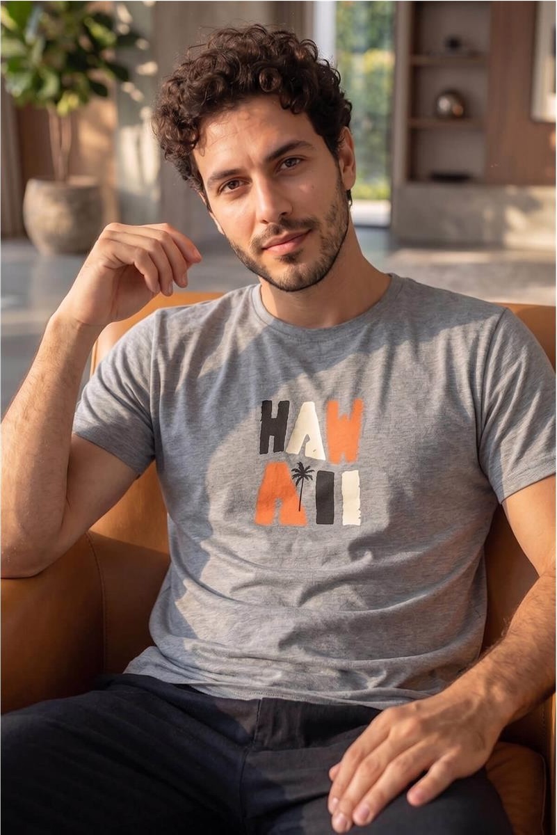 Pijama Evi Gri Break Desenli Kısa Kollu Erkek Pijama Takımı görsel 7