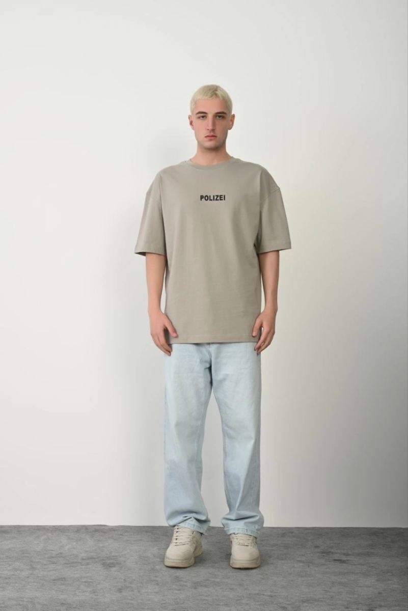 Fantastik Store Erkek Baskılı T-Shirt Kısa Kol Bisiklet Yaka Rahat Kalıp Tişört - Boyalı Gri görsel 2