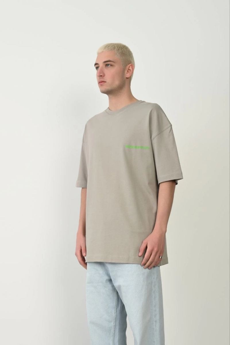 Fantastik Store Erkek Baskılı T-Shirt Kısa Kol Bisiklet Yaka Rahat Kalıp Tişört - Boyalı Gri