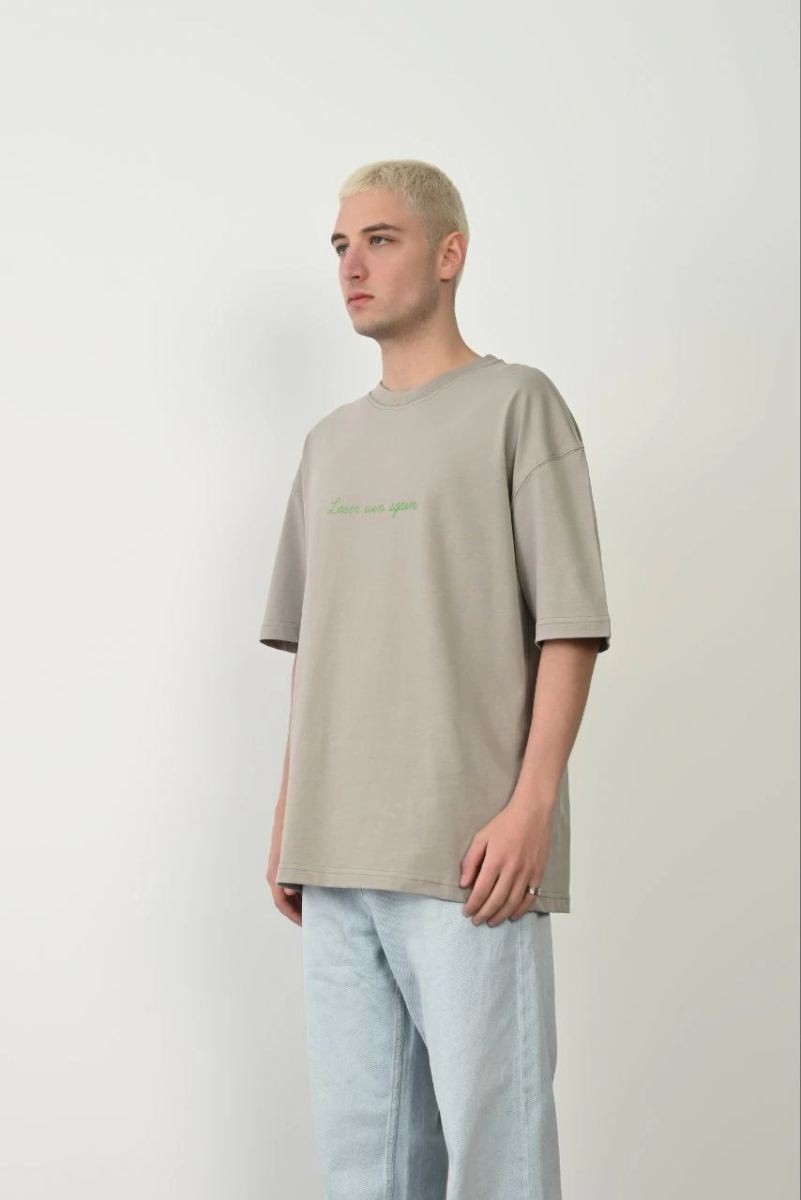 Fantastik Store Erkek Baskılı T-Shirt Kısa Kol Bisiklet Yaka Rahat Kalıp Tişört - Boyalı Gri