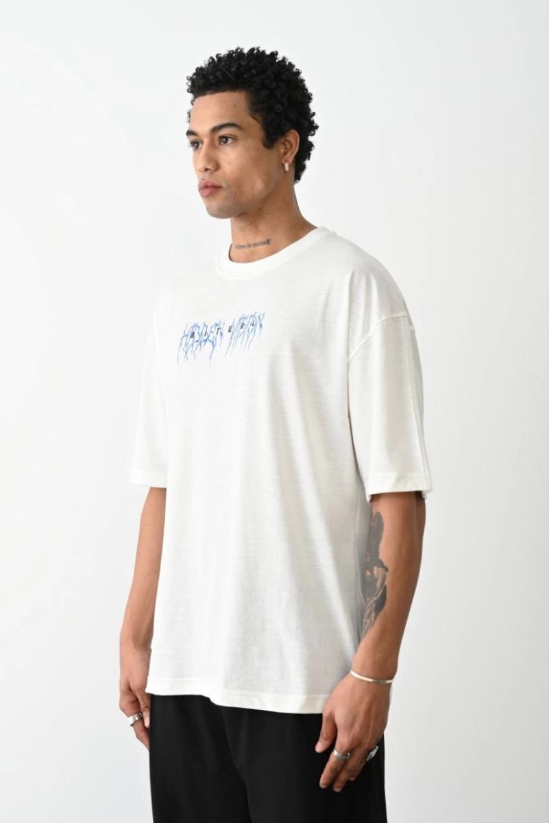 Fantastik Store Erkek Kısa Kol Yazlık Tişört Bisiklet Yaka Baskılı Oversize T-Shirt - Beyaz görsel 2