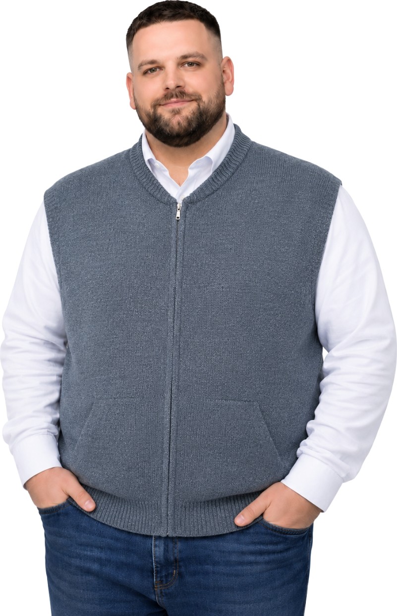 Battal Moda Erkek Büyük Beden Lacivert Hattush Cepli Fermuarlı Yelek 5xl-6xl-7xl-8xl