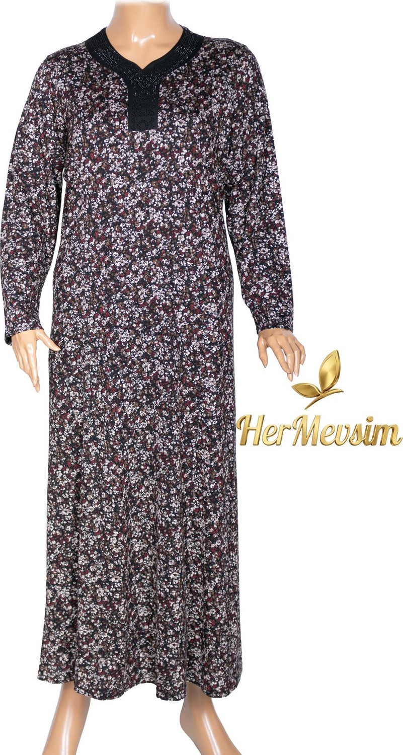 Hermevsim Hesna Kadın Demet Büyük Beden Kuplu Boydan Siyah Elbise Desen 12
