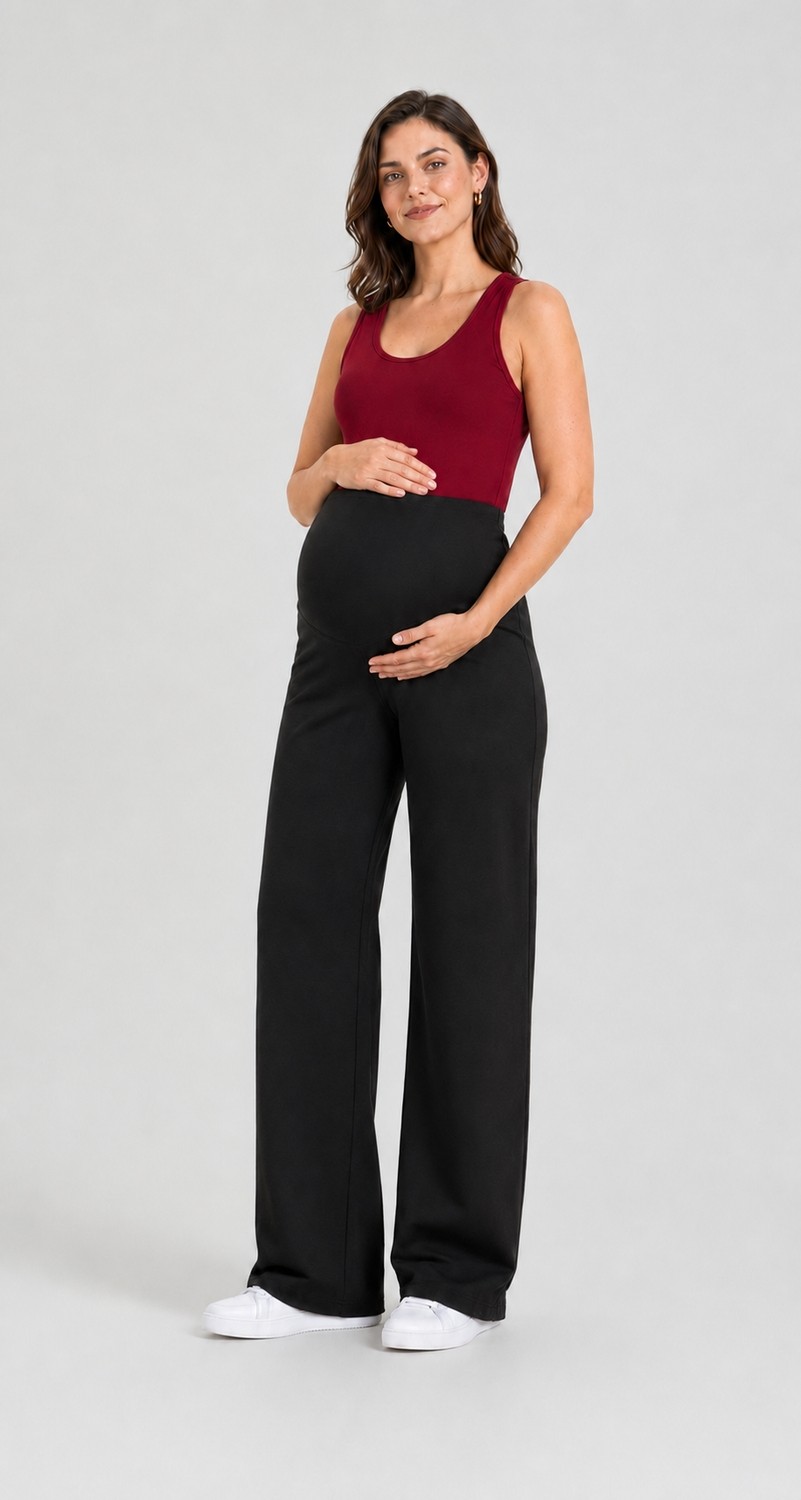 BirBal Butik Hamile Giyim Bel Ayarlanabilir Basenden Bol Paça Iki Iplik Lycra Penye Pantolon