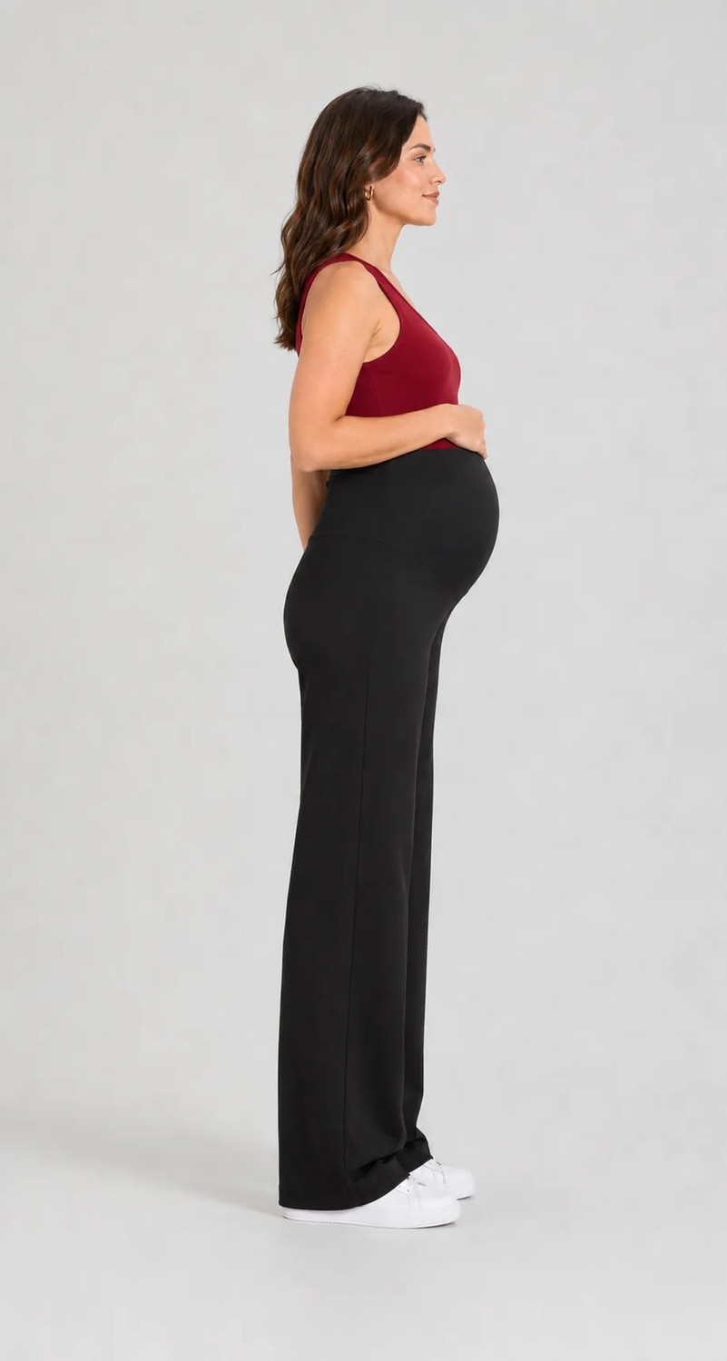 BirBal Butik Hamile Giyim Bel Ayarlanabilir Basenden Bol Paça Iki Iplik Lycra Penye Pantolon görsel 6