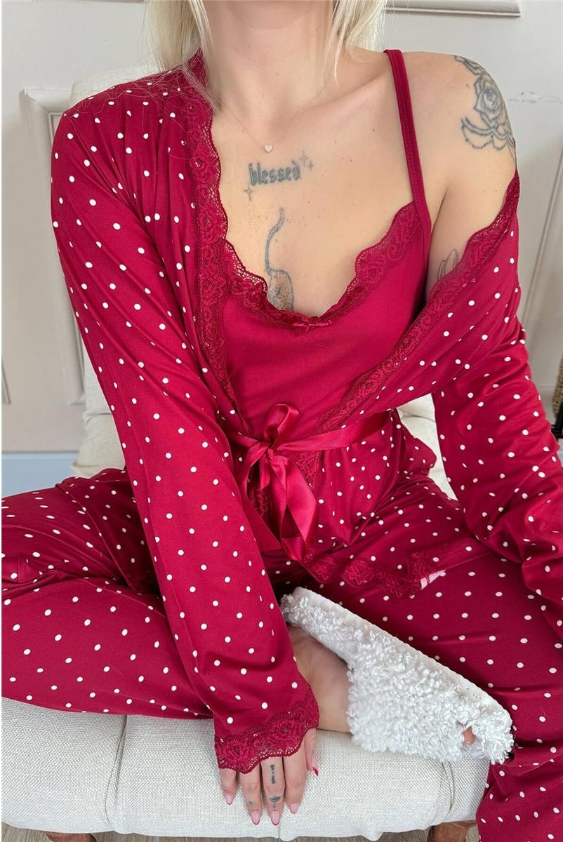 Pijama Evi Kadın Pijama Takımı Siyah Mini Puan Desenli Bambu Sabahlık ile Konfor Sunar görsel 5
