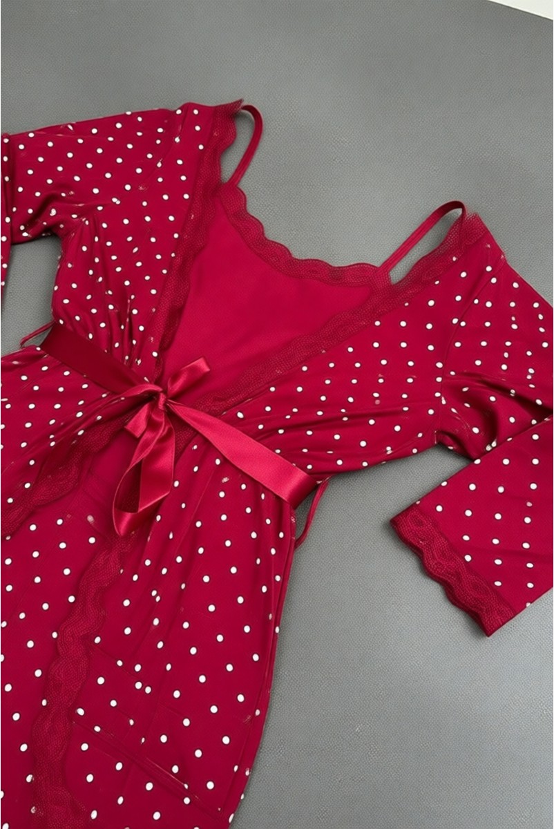 Pijama Evi Kadın Pijama Takımı Siyah Mini Puan Desenli Bambu Sabahlık ile Konfor Sunar görsel 7