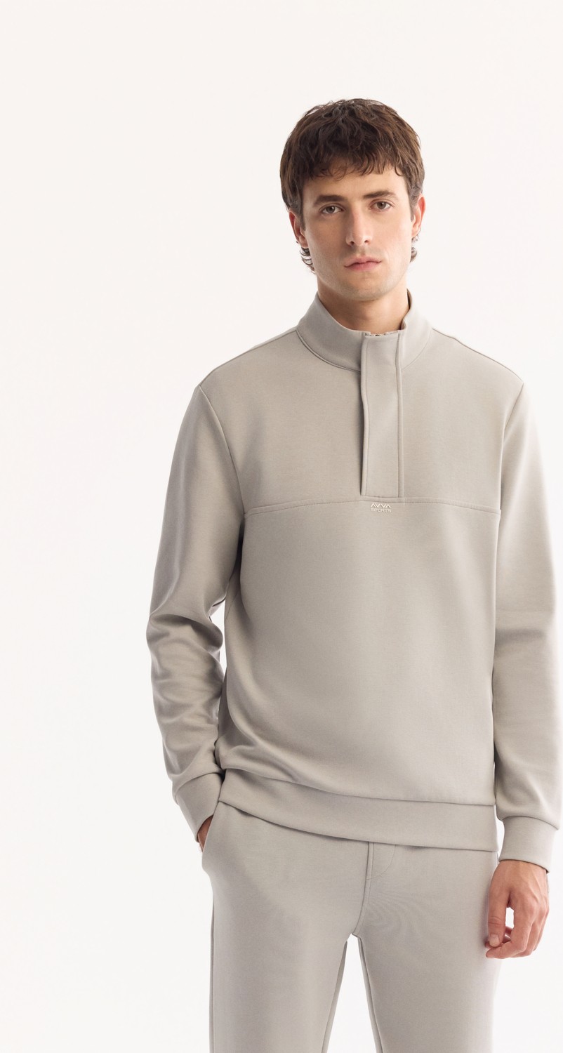 AVVA Erkek Siyah Dik Yaka Fermuarlı Pamuklu Bi-Stretch Regular Fit Sweatshirt A52Y1282 görsel 8