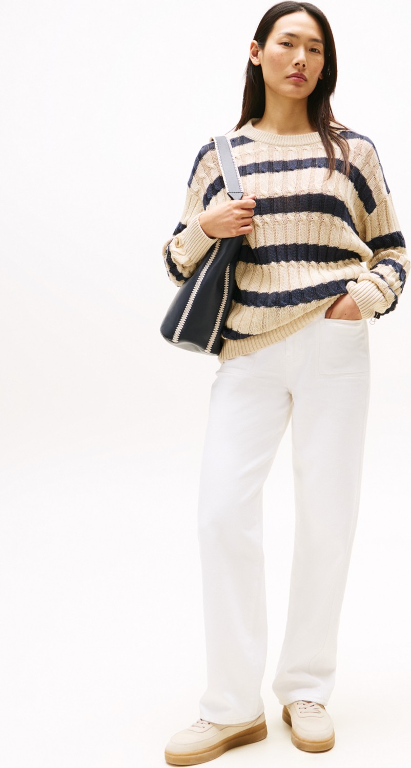Tommy Hilfiger Yüksek Bel Dar Paça Straight Beyaz Kadın Denim Pantolon WW0WW45677YBR