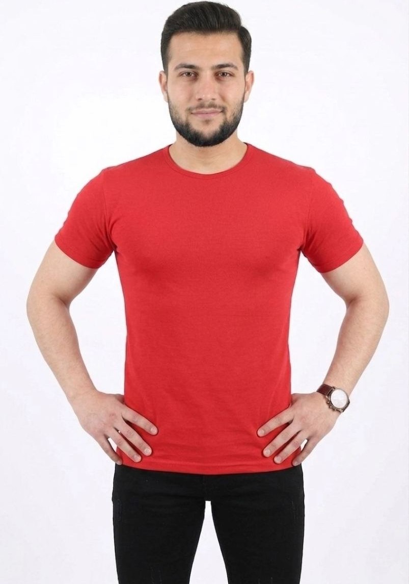 Fantastik Store Erkek Basic Tişört Bisiklet Yaka Kısa Kol Günlük Yazlık Slim Fit T-Shirt - Kırmızı görsel 3