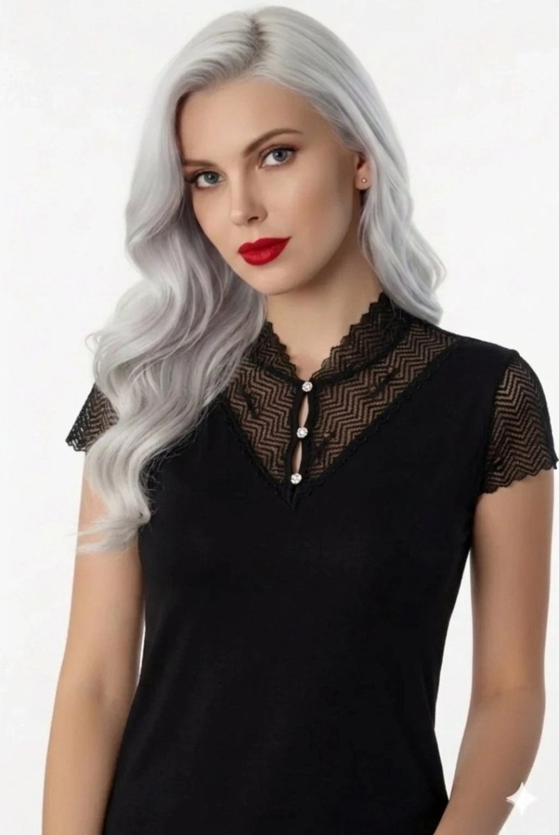 Melonika B641 Şahinler Düğmeli Dantelli Bluz