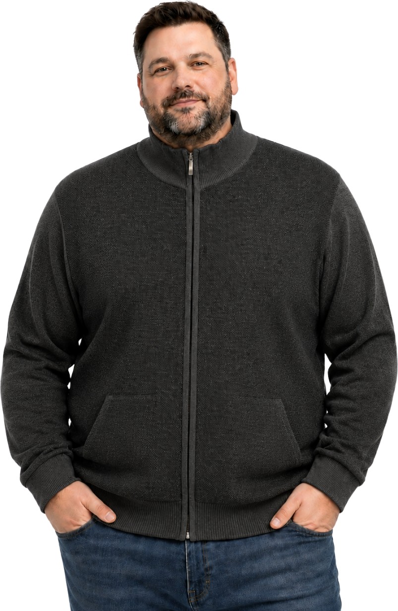 Battal Moda Erkek Büyük Beden Antrasit Arven Dik Yaka Cepli Triko Hırka 5xl-6xl-7xl-8xl