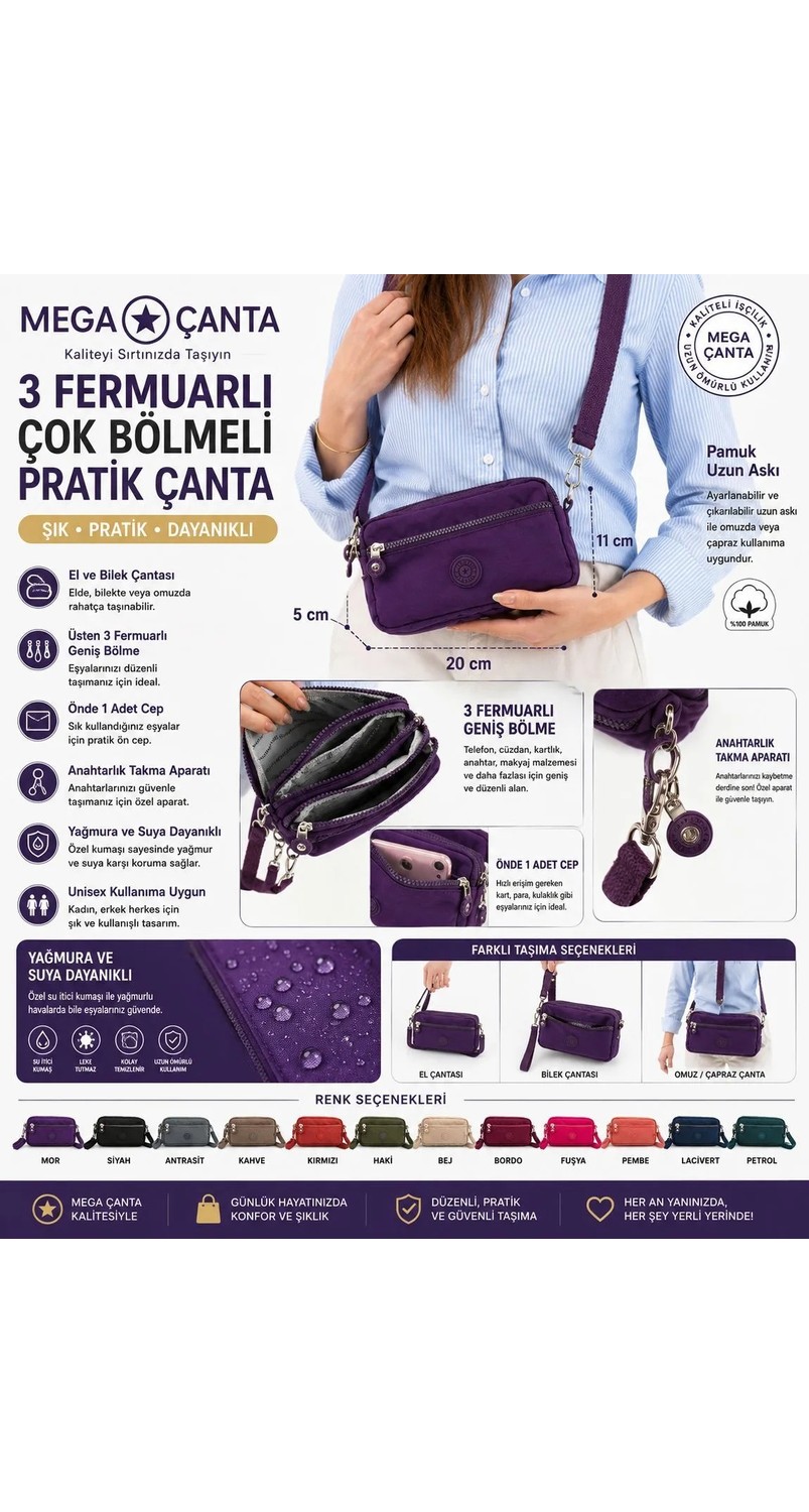 Mega Çanta M 231 Mega Bag Krinkıl Kumaş El Omuz Çantası, Telefonluk (Yatay), Clutch görsel 2