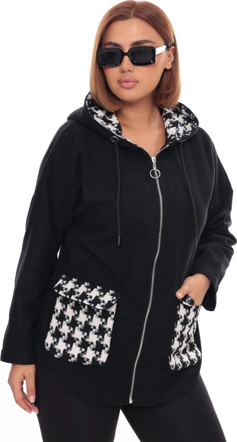 Lady Majestic Büyük Beden Kapüşonlu Fermuarlı Sweatshirt Hırka | 44-58 Beden görsel 4
