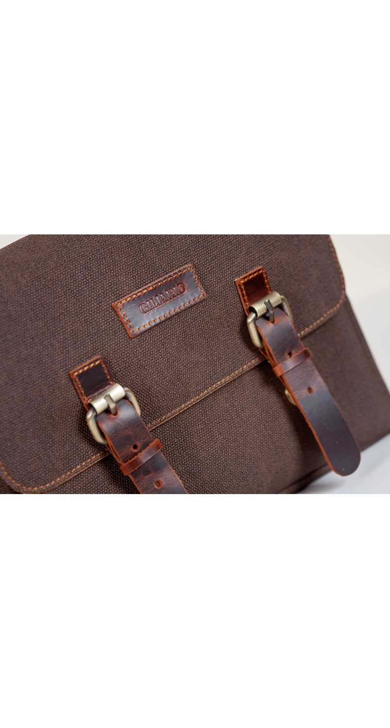 Gillario Design 01 Kanvas - Deri Dark Siyah Postacı Çanta görsel 3