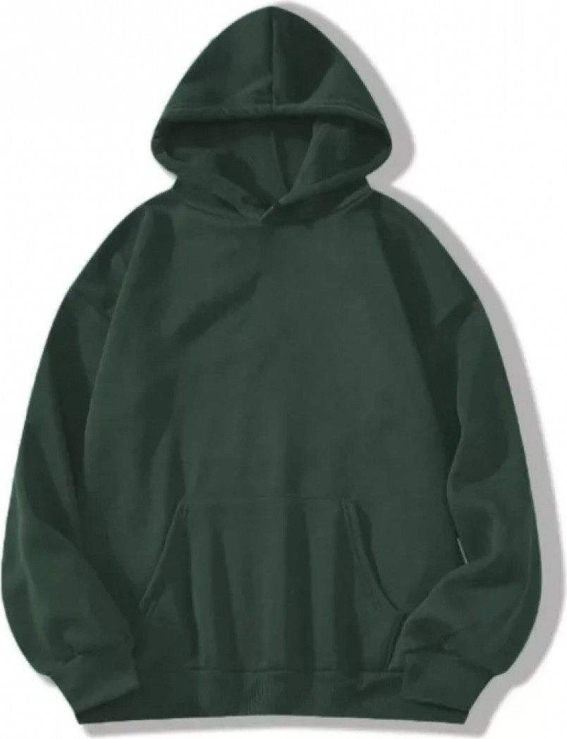 Pileli Store Erkek Düz Kapüşonlu Sweat - Koyu Yeşil