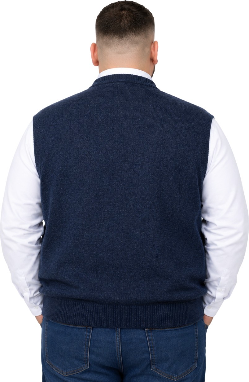 Battal Moda Erkek Büyük Beden Lacivert Hattush Cepli Fermuarlı Yelek 5xl-6xl-7xl-8xl görsel 3