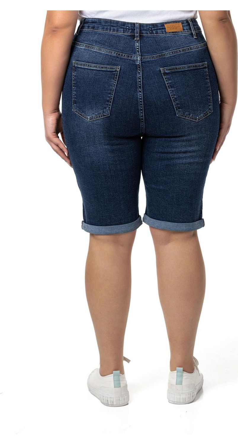 Disentis Modest Büyük Beden Paçası Katlamalı Beş Cepli Denim Mavi Şort görsel 3