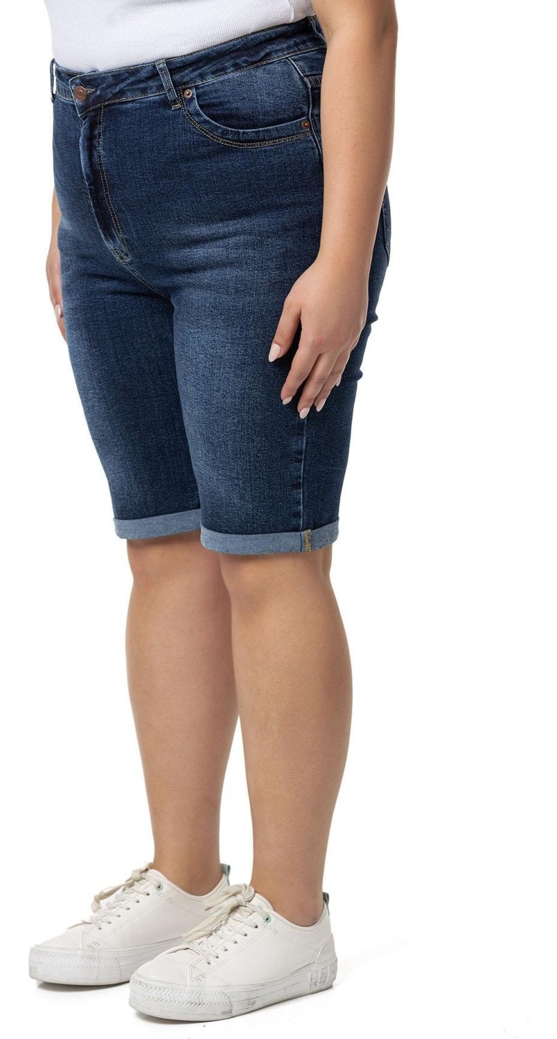 Disentis Modest Büyük Beden Paçası Katlamalı Beş Cepli Denim Mavi Şort görsel 4