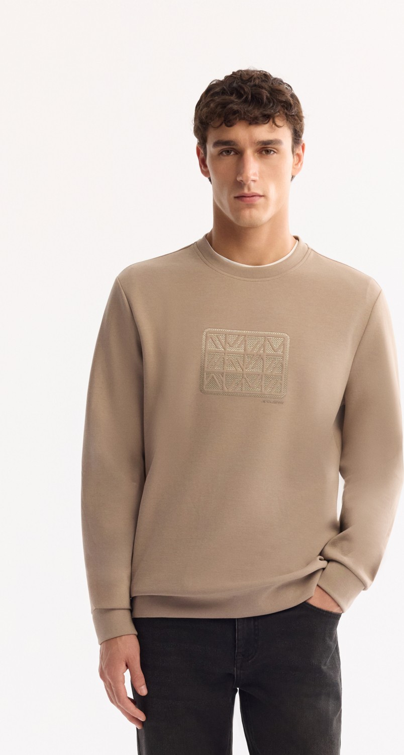 AVVA Erkek Vizon Bisiklet Yaka Pamuklu Bi-Stretch Baskılı Regular Fit Sweatshirt A52Y1289