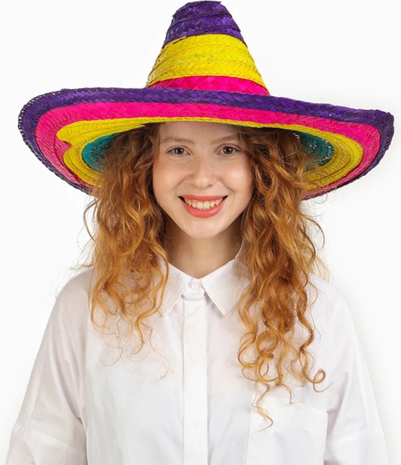TeknoKapsül Sombrero Meksika Şapkası Renkli Örme Hasır Çuk Boy