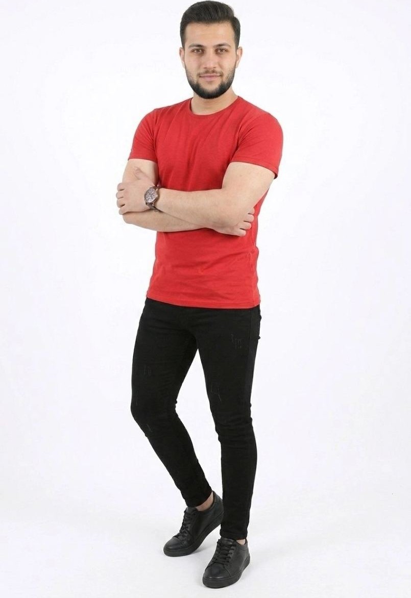 Fantastik Store Erkek Basic Tişört Bisiklet Yaka Kısa Kol Günlük Yazlık Slim Fit T-Shirt - Kırmızı görsel 2
