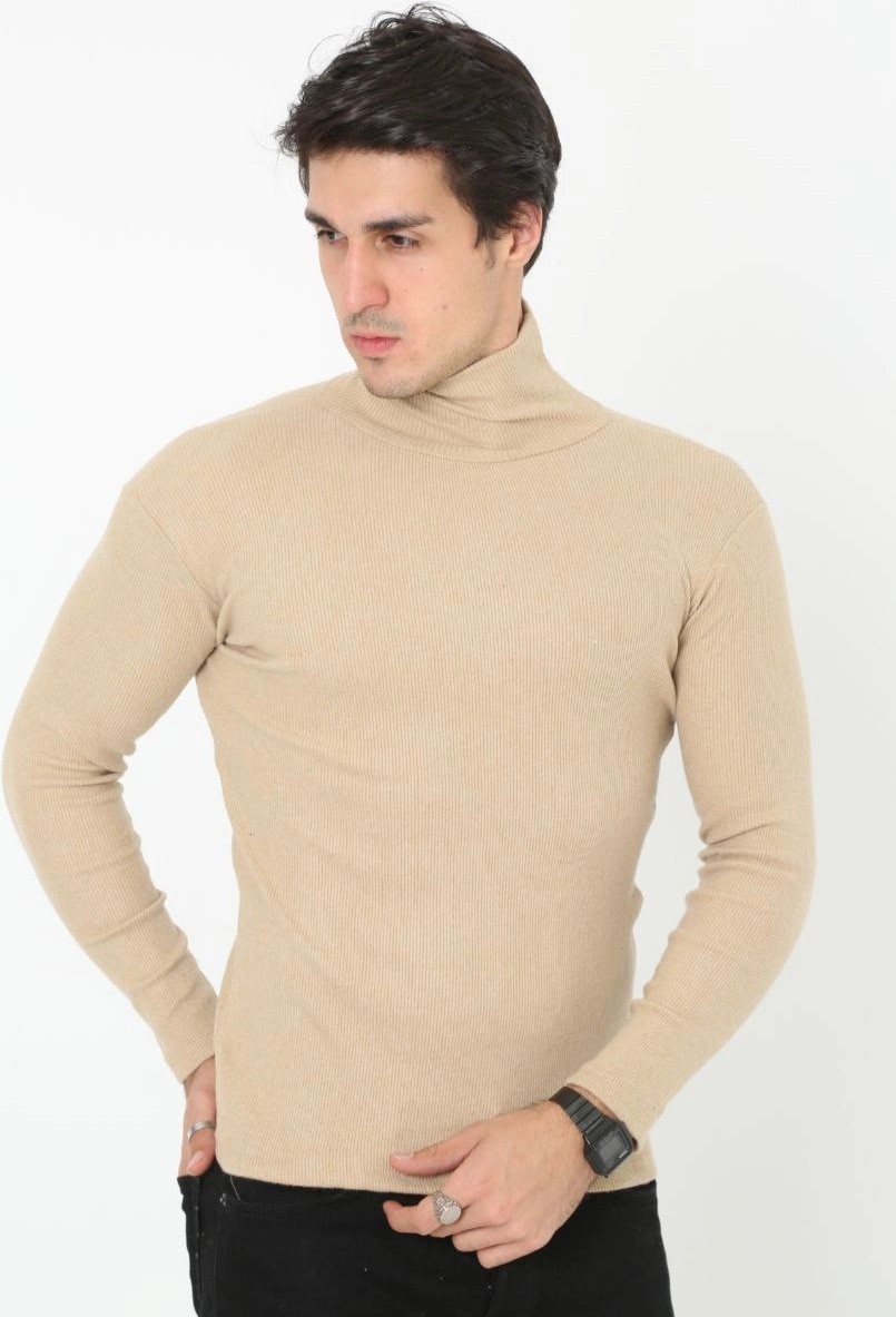 Tarz Yeri Erkek Fitilli Kaşkorse Kumaş Boğazlı Full Likralı Slimfit Body - Bej görsel 3