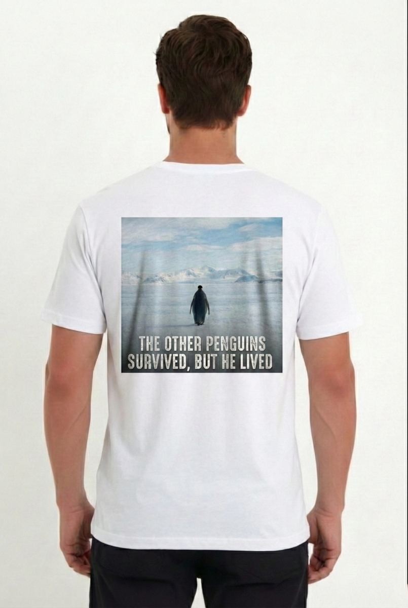 Fantastik Store Erkek T-Shirt Penguen Baskılı Bisiklet Yaka Kısa Kol Yazlık Tişört - Beyaz
