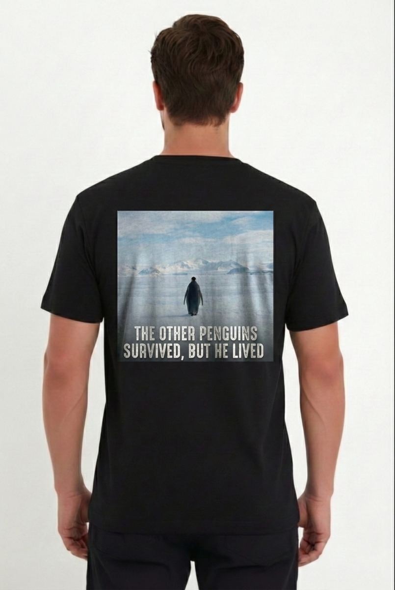 Fantastik Store Erkek T-Shirt Penguen Baskılı Bisiklet Yaka Kısa Kol Yazlık Tişört - Siyah görsel 2
