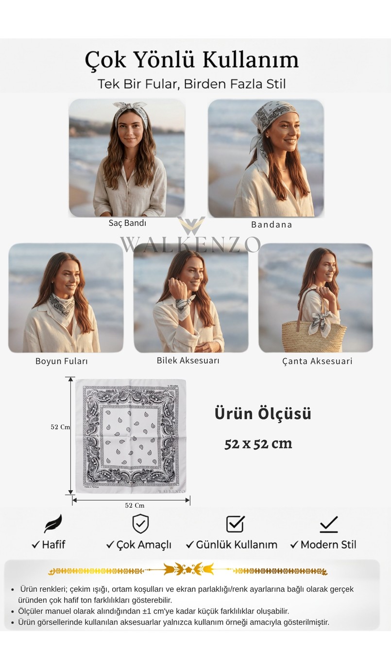 Walkenzo Paisley Desen %100 Pamuklu Çok Amaçlı Bandana Fular görsel 7