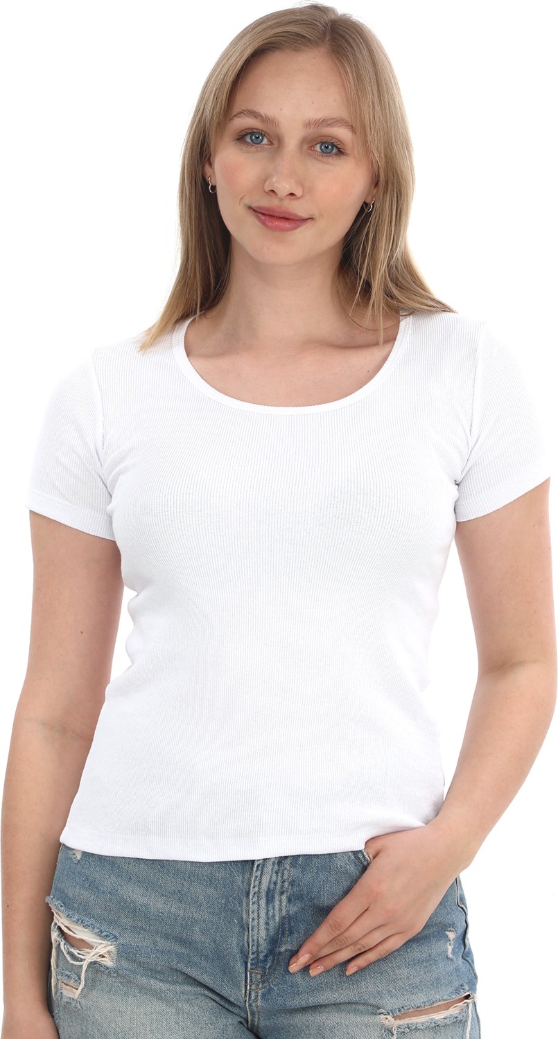 Monox Kadın Fitilli Likralı Pamuk Basic Tshirt görsel 6
