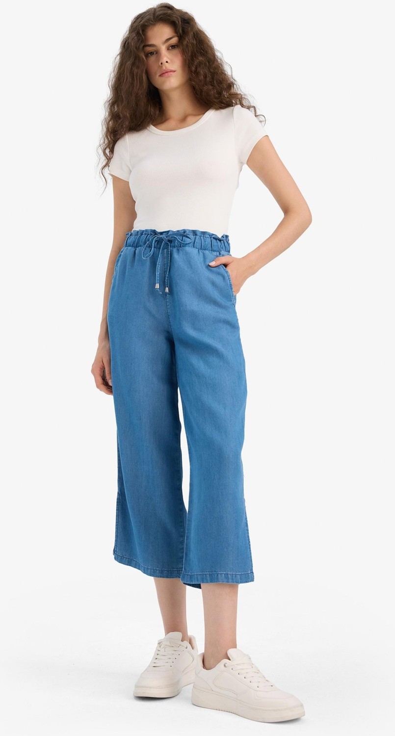 DeFacto Pull On Culotte Yüksek Beli Lastikli Akışkan Kumaş Yıkamalı İnce Jean Pantolon D8241AX25SM görsel 2