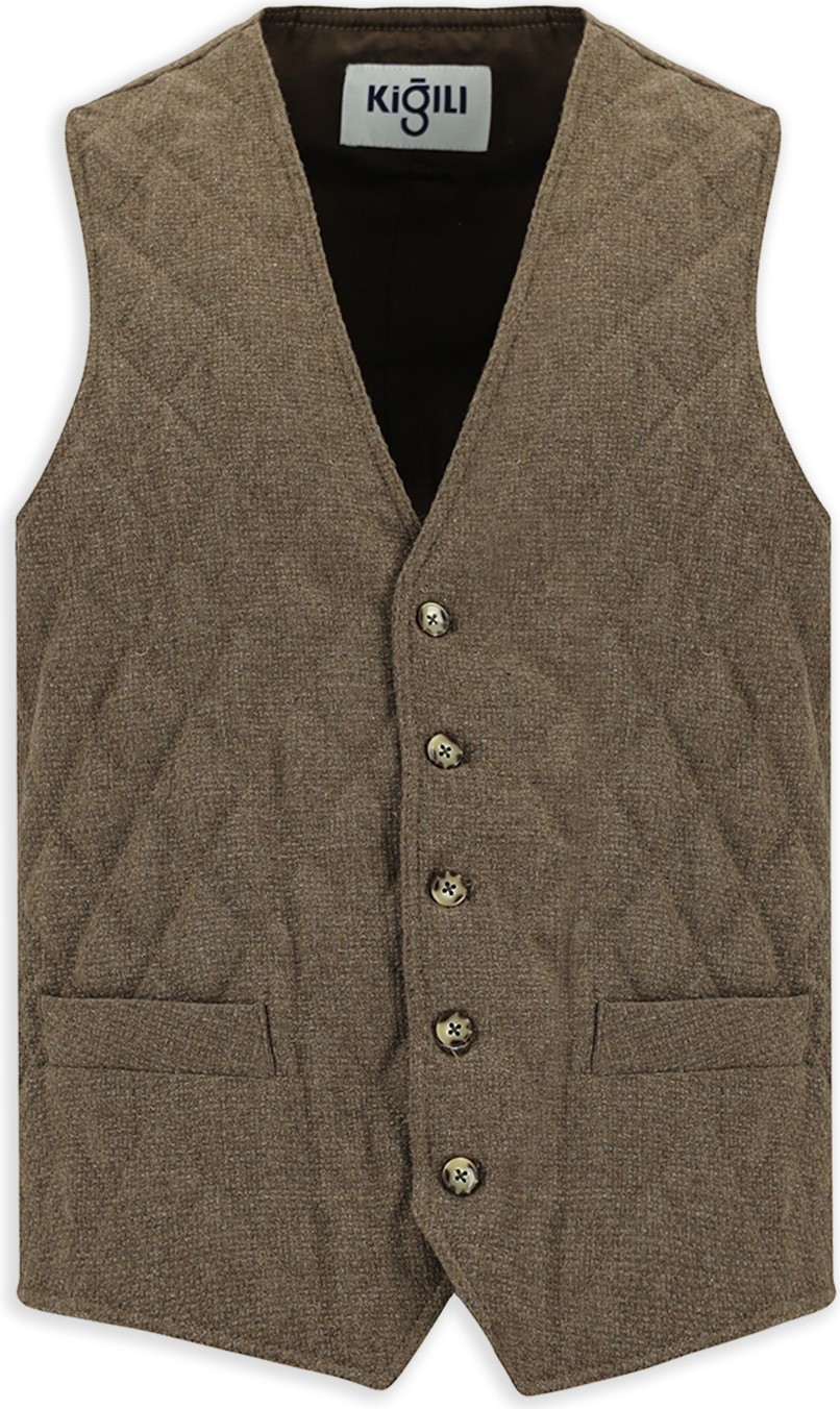 Kiğılı Slim Fit Dar Kesim Desenli Yünlü Yelek