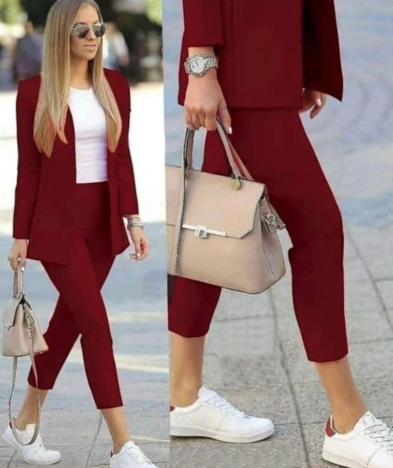 TeknoKapsül Kadın Atlas Kumaş Ceket Pantolon Takım - Bordo / Xl