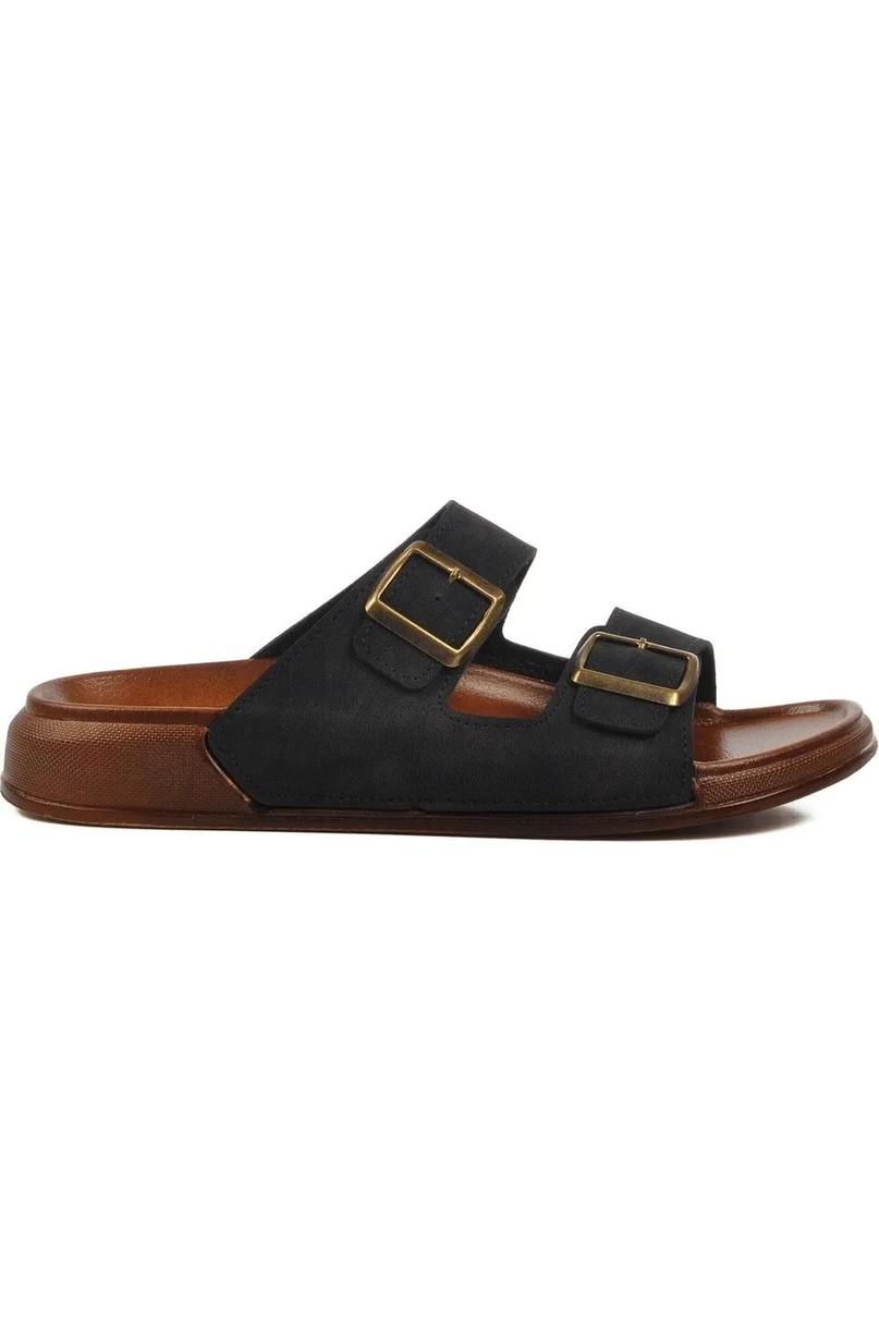 Adımist Unisex (Kadın- Erkek) Ortopedik Günlük Yumuşak Kaymaz Taban Deri Tokalı Ev Dışarı Terlik görsel 8