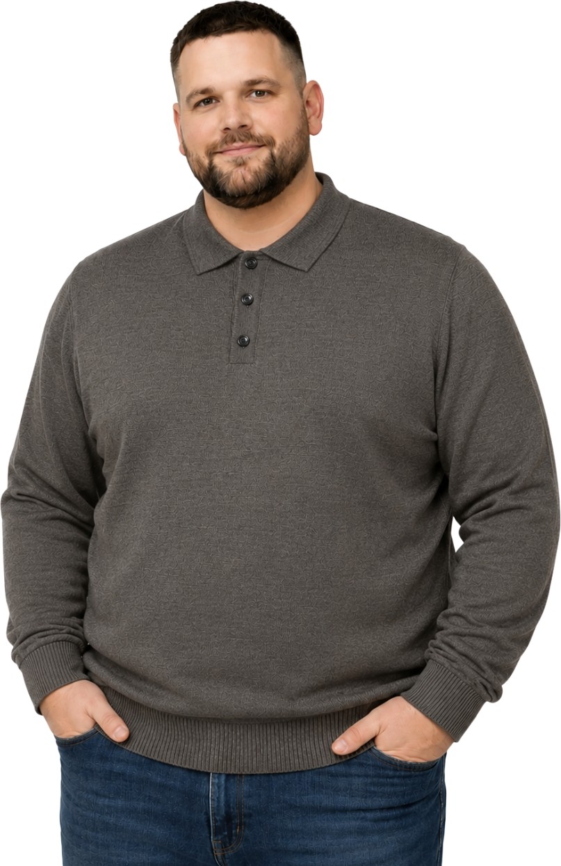 Battal Moda Erkek Büyük Beden Koyu Vizon Düğmeli Polo Yaka Triko Kazak 3xl-4xl-5xl-6xl