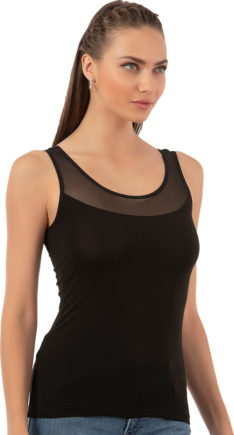 Özkan Underwear 20575 Kadın Büyük Beden Aralığı Pamuklu Likralı Tül Detaylı Kalın Askılı Atlet görsel 4