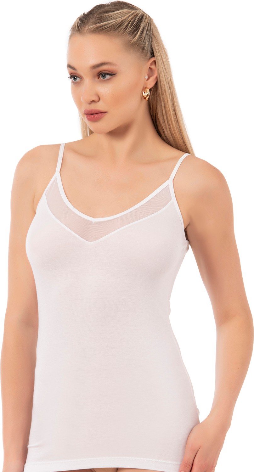 Özkan Underwear 22813 Kadın Pamuklu Modal Tül Detaylı İnce Askılı Atlet görsel 3