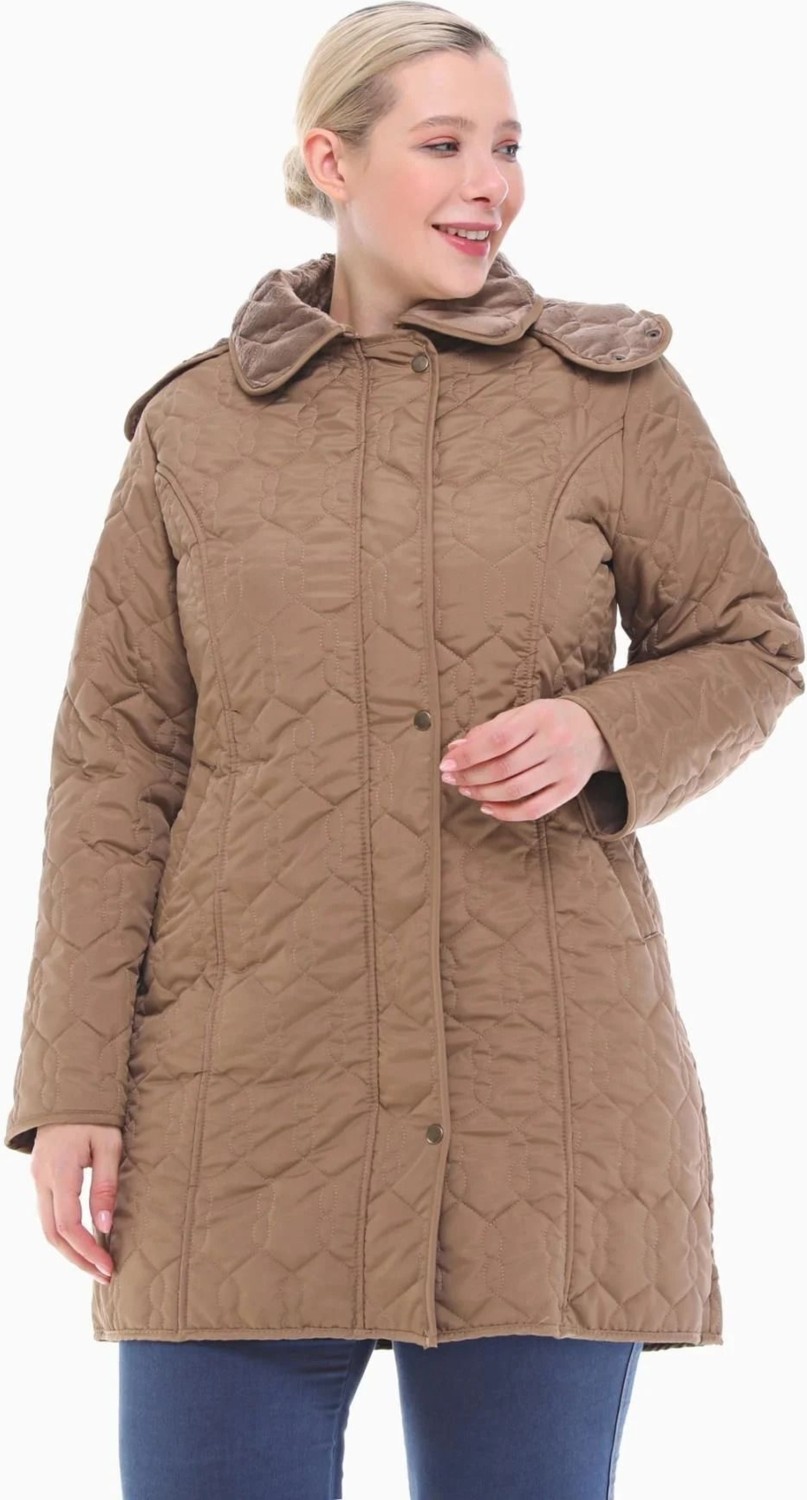 TUTveAL Collection Suya Dayanıklı Mont, Büyük Beden Kapitone, Kürklü Mont, Kaban, Kışlık Mont görsel 4