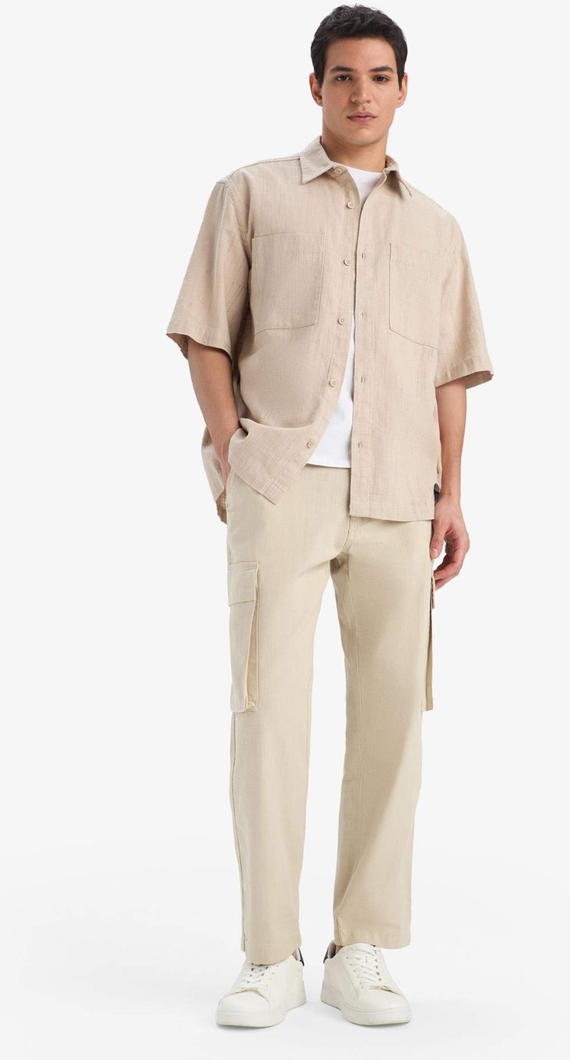 DeFacto %100 Pamuk Wide Leg Kargo Cepli Keten Görünümlü Yazlık Pantolon B9407AX25SP görsel 7