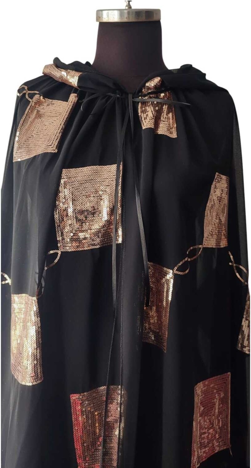 Moda Nur Pelerin, Kapşonlu Pelerin, Şifon Kumaş , Siyah Renk Pelerin, Gelin Pelerin. 1metre görsel 6