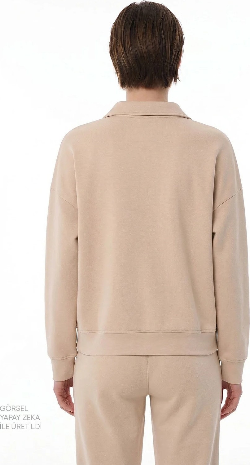 Penti Bej Polo Yaka Modal Sweatshirt görsel 3