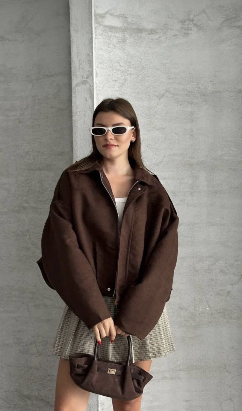 Prifaldi Zr Oversize Süet Bomber Ceket görsel 5