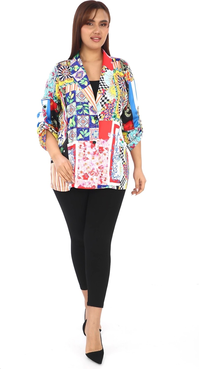 Lady Majestic Tasarım Saten Ceket Büyük Beden Kadın Renkli 44708 görsel 2
