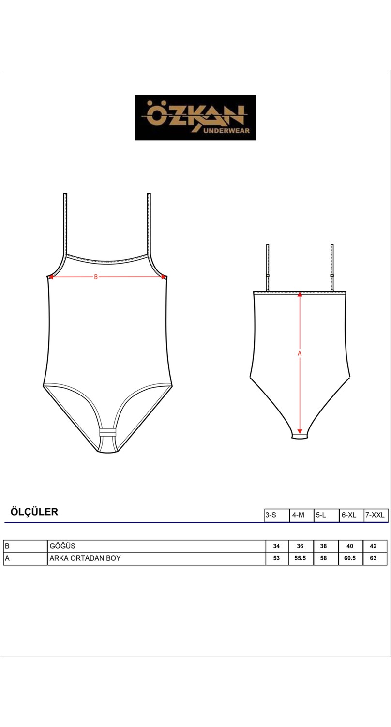 Özkan Underwear 0603 Kadın Pamuklu İnce Askılı Çıtçıtlı Kancalı Body görsel 7